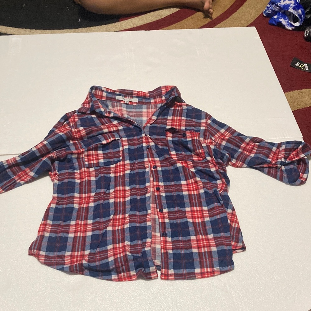 Paper Tee Red and Blue Button Down Shirt Classic Plaid
